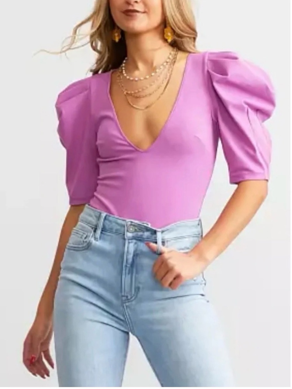Free People Intimately Va Va Voop Bodysuit Wildberry Purple Puff Sleeve